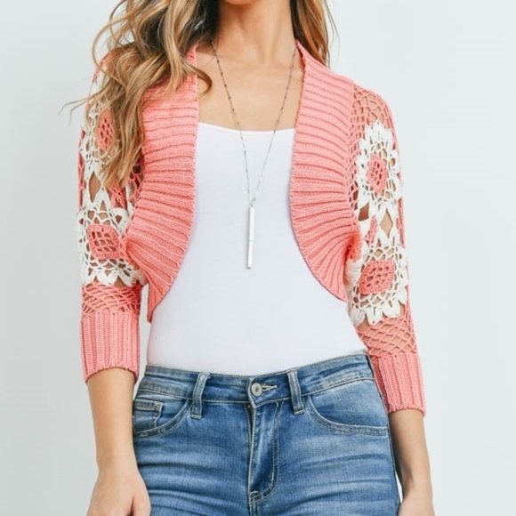 Versatile Open Stitch Modern Knit Cotton Flowers Embroidered Crop Cardigan Brown - Picture 8 of 10